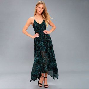Lulus Black/Teal Green Print Midi Dress, Size S